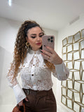 Camicetta in pizzo con bottoni oro - R.a. Boutique