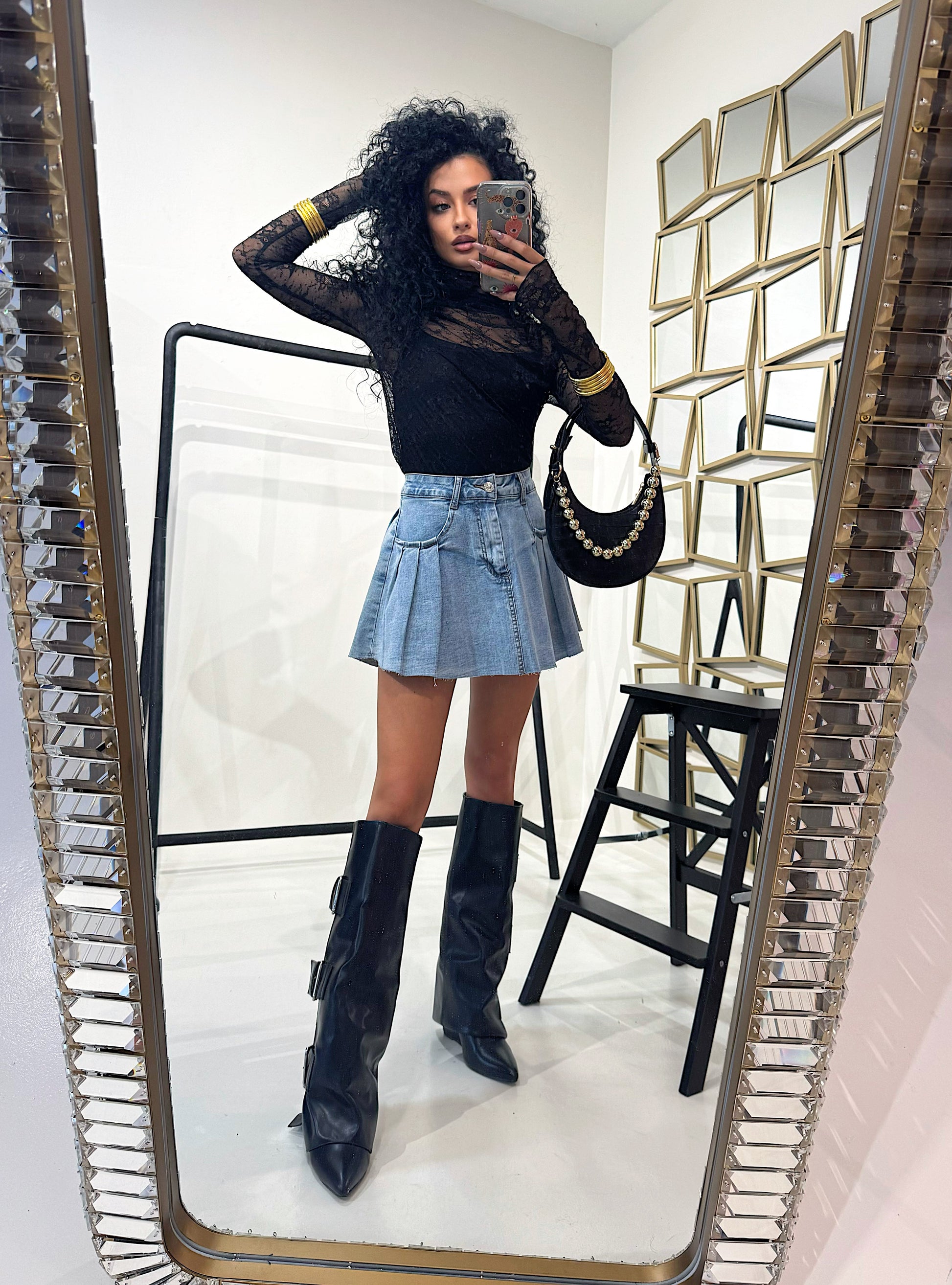 Gonna in denim con pieghe - R.a. Boutique