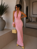Abito rosa con laccio e scollo - R.a. Boutique