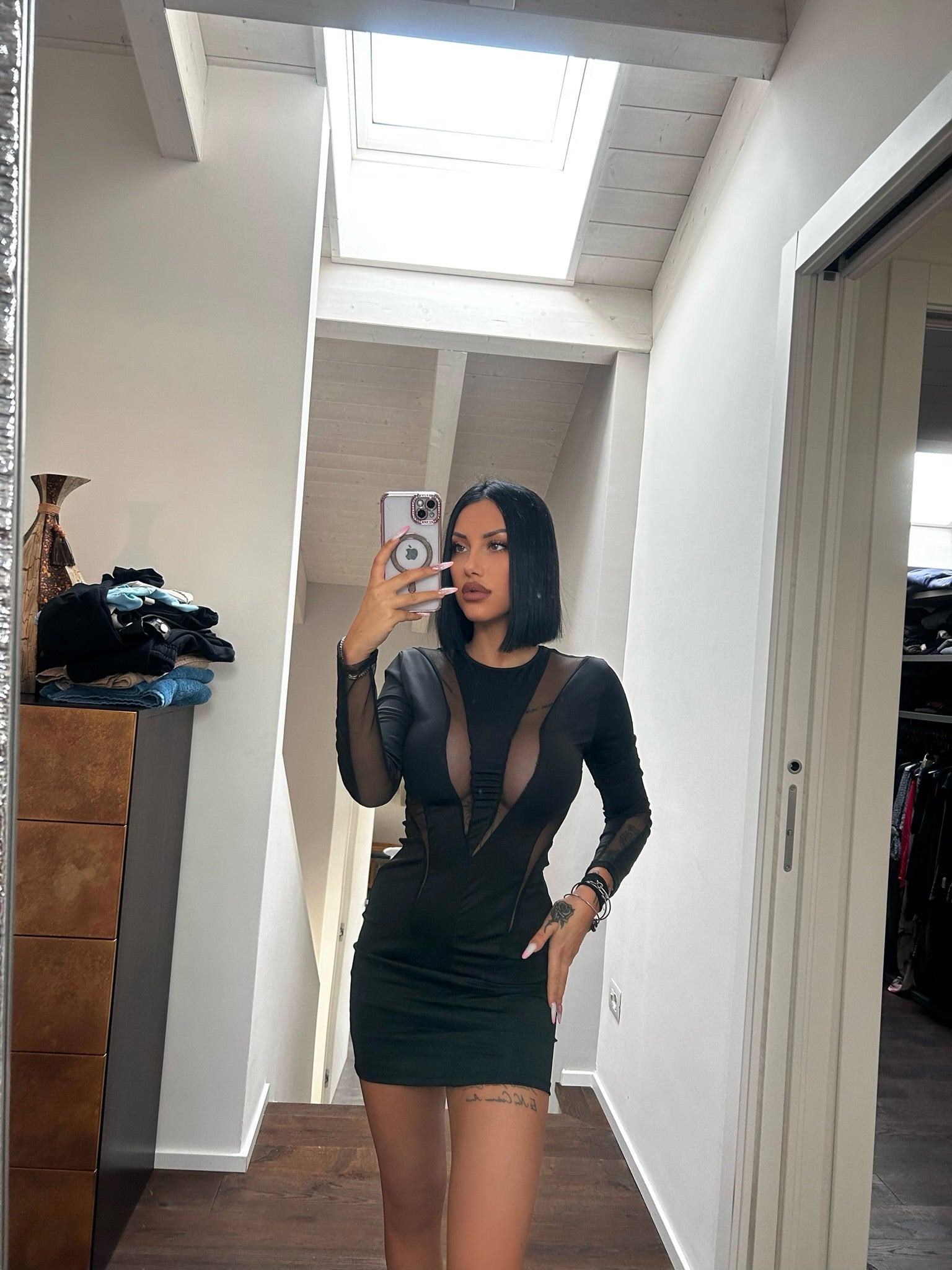 Abito nero con trasparenze - R.a. Boutique 