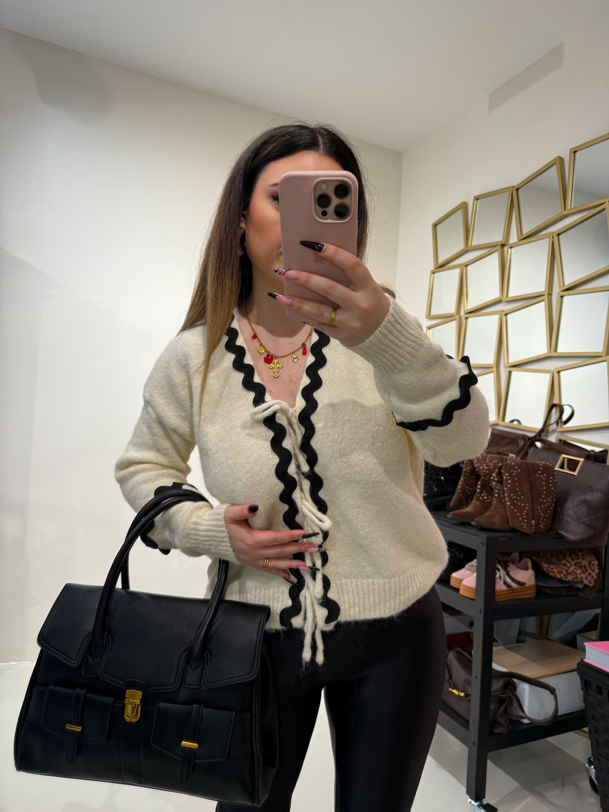 Cardigan con ricamo e lacci - R.a. Boutique