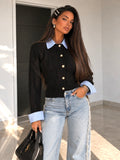 Maglioncino a Trecce nero con colletto e polsino a camicia - R.a. Boutique