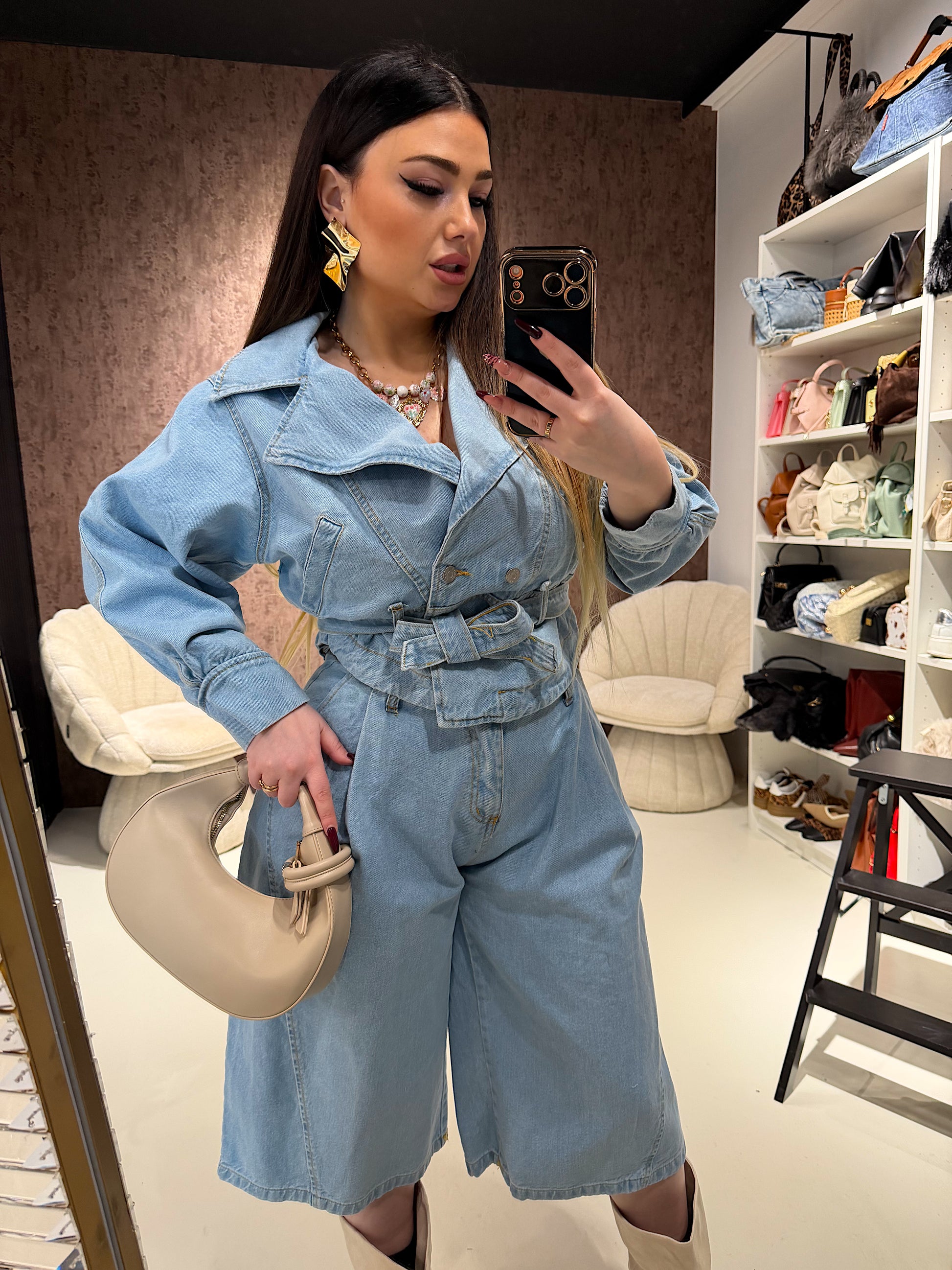 Giacca e pantalone in jeans con cintura - R.a. Boutique