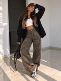 Jeans Leopardato Wide Leg Marrone - R.a. Boutique