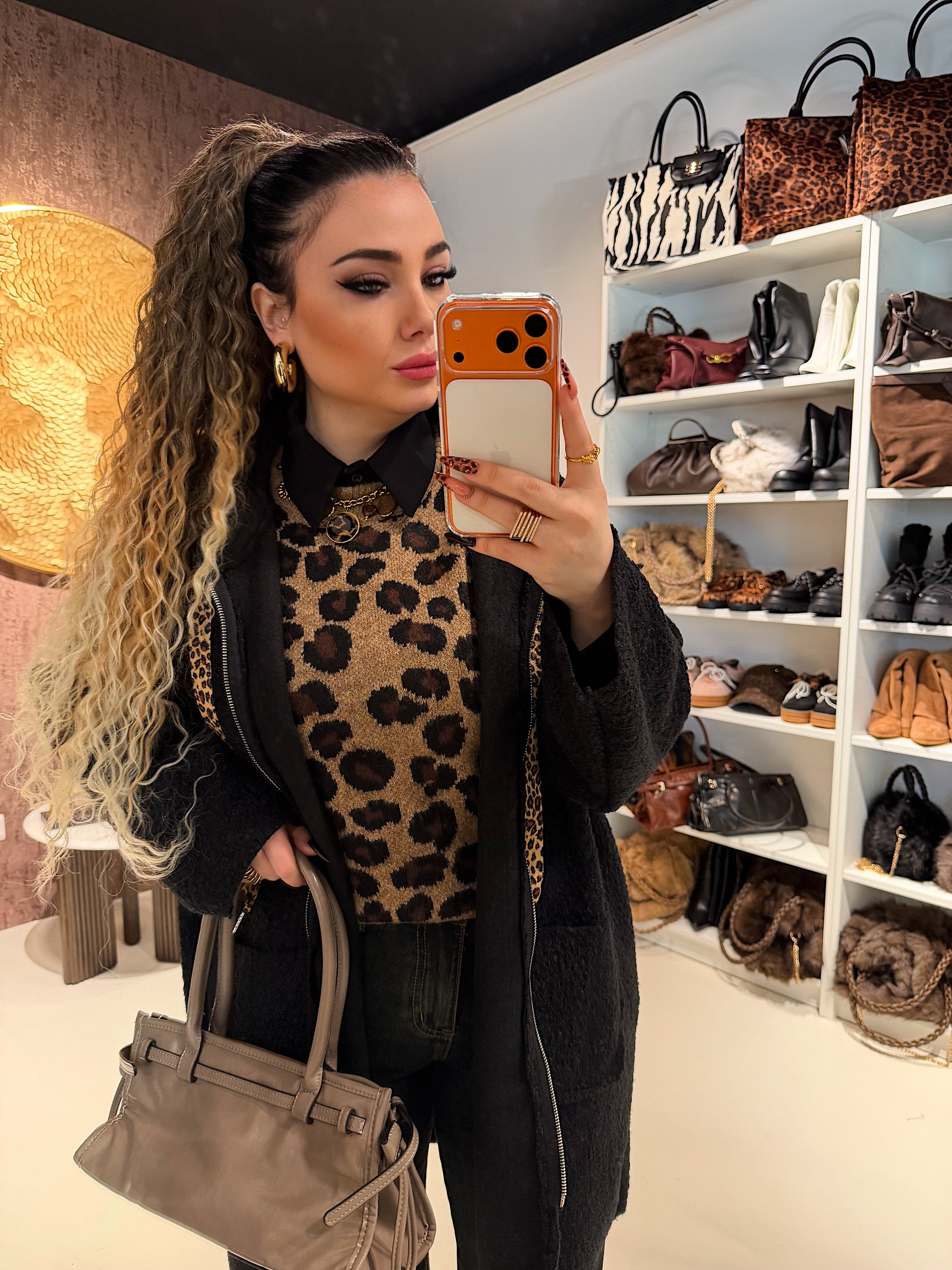 Cardigan Morbido con Cappuccio e laccio Animalier - R.a. Boutique