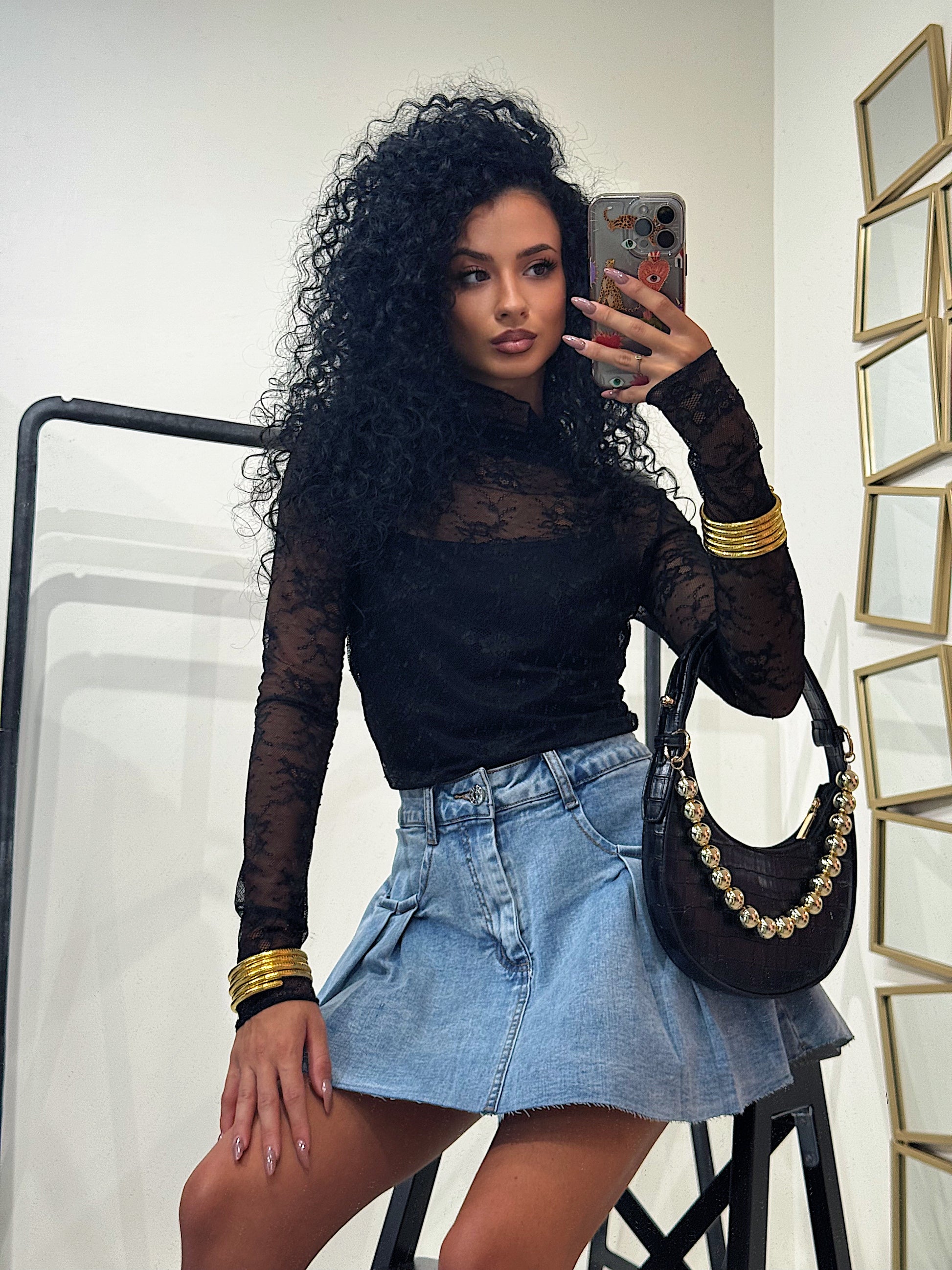 Gonna in denim con pieghe - R.a. Boutique