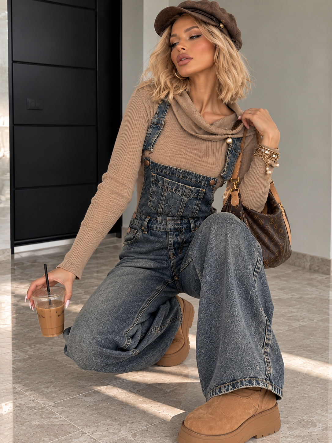 Salopette Jeans Wide Leg Denim Washed - R.a. Boutique