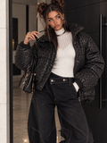 Piumino Animalier Leopard Gloss Nero - R.a. Boutique