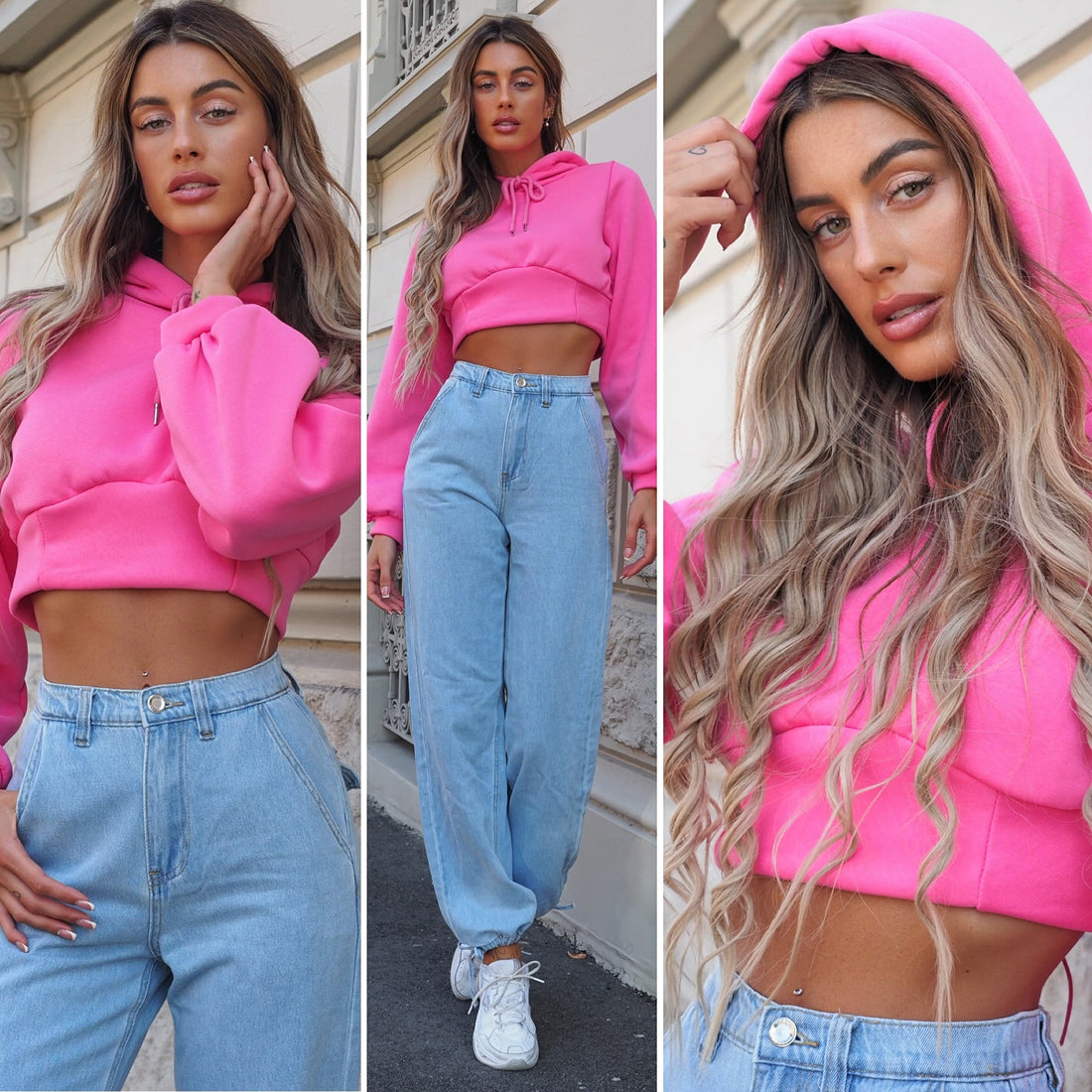 Felpa crop rosa barbie con lacci - R.a. Boutique 