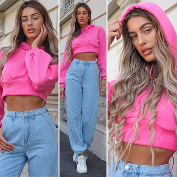 Felpa crop rosa barbie con lacci - R.a. Boutique 