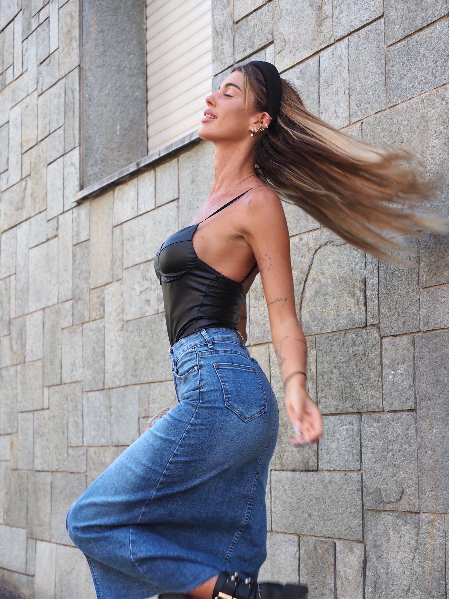 Body nero in ecopelle - R.a. Boutique 