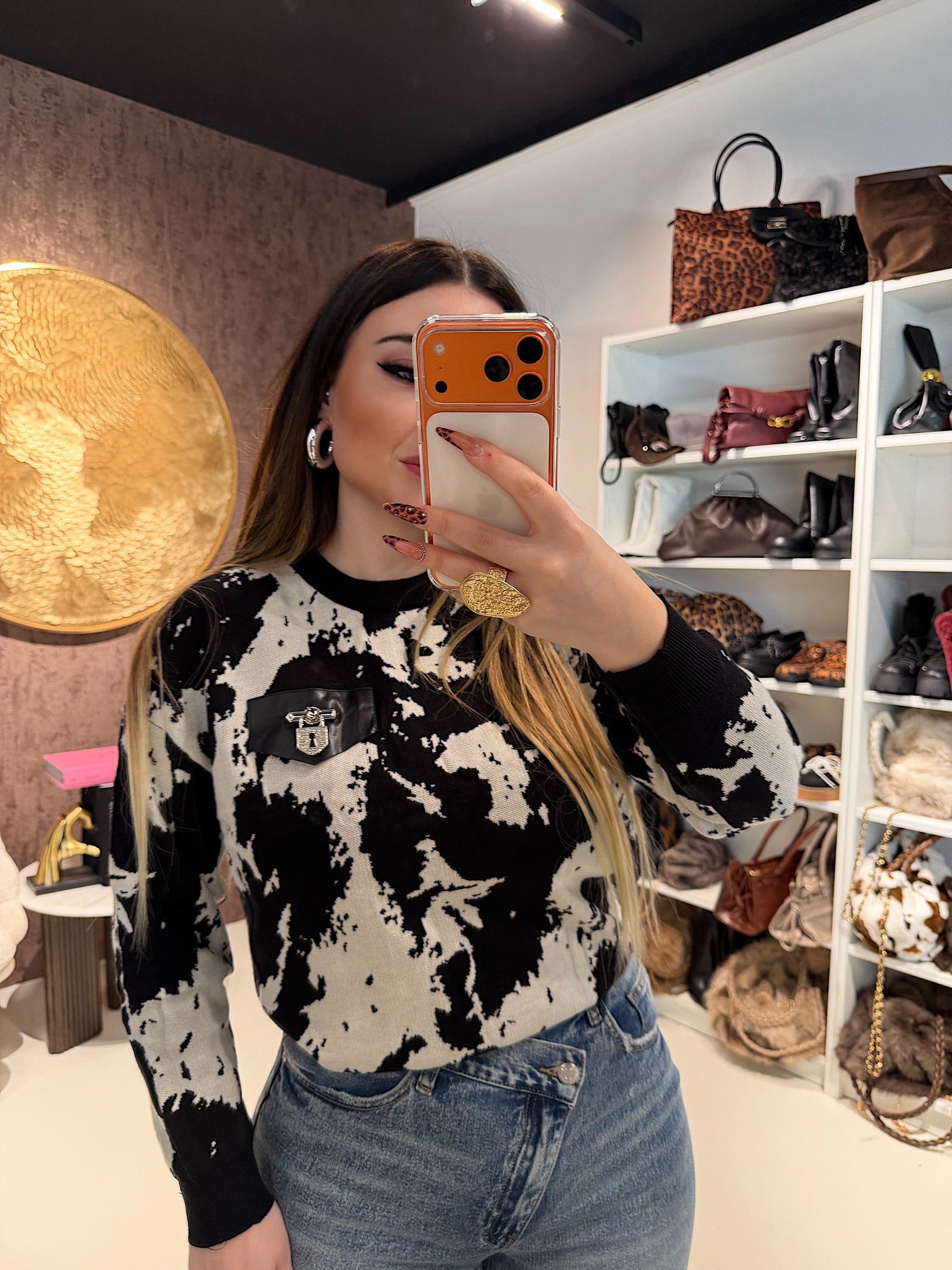 Felpa Cow print con lucchetto - R.a. Boutique