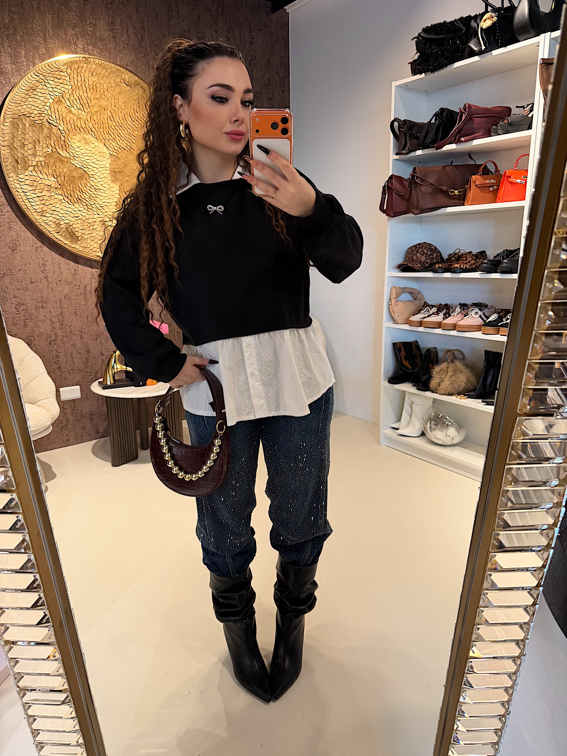 Felpa con camicia e fiocchetto - R.a. Boutique