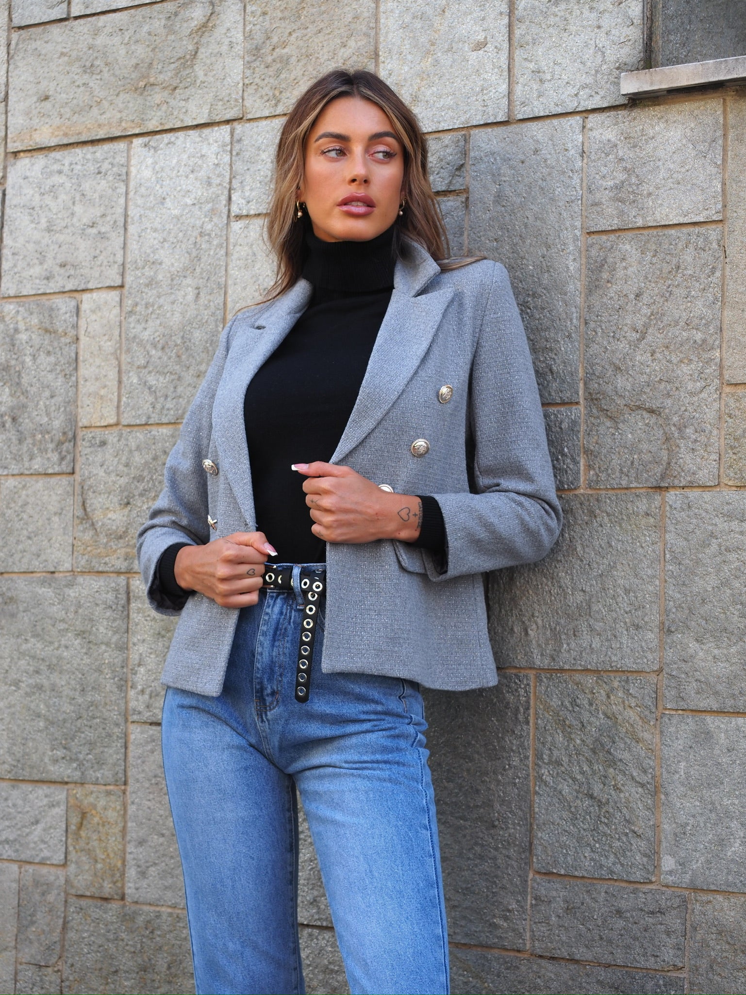 Giacca grigia con bottoni oro - R.a. Boutique 