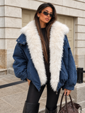 Giacca Denim Snow con Maxi Collo Effetto Pelliccia - R.a. Boutique