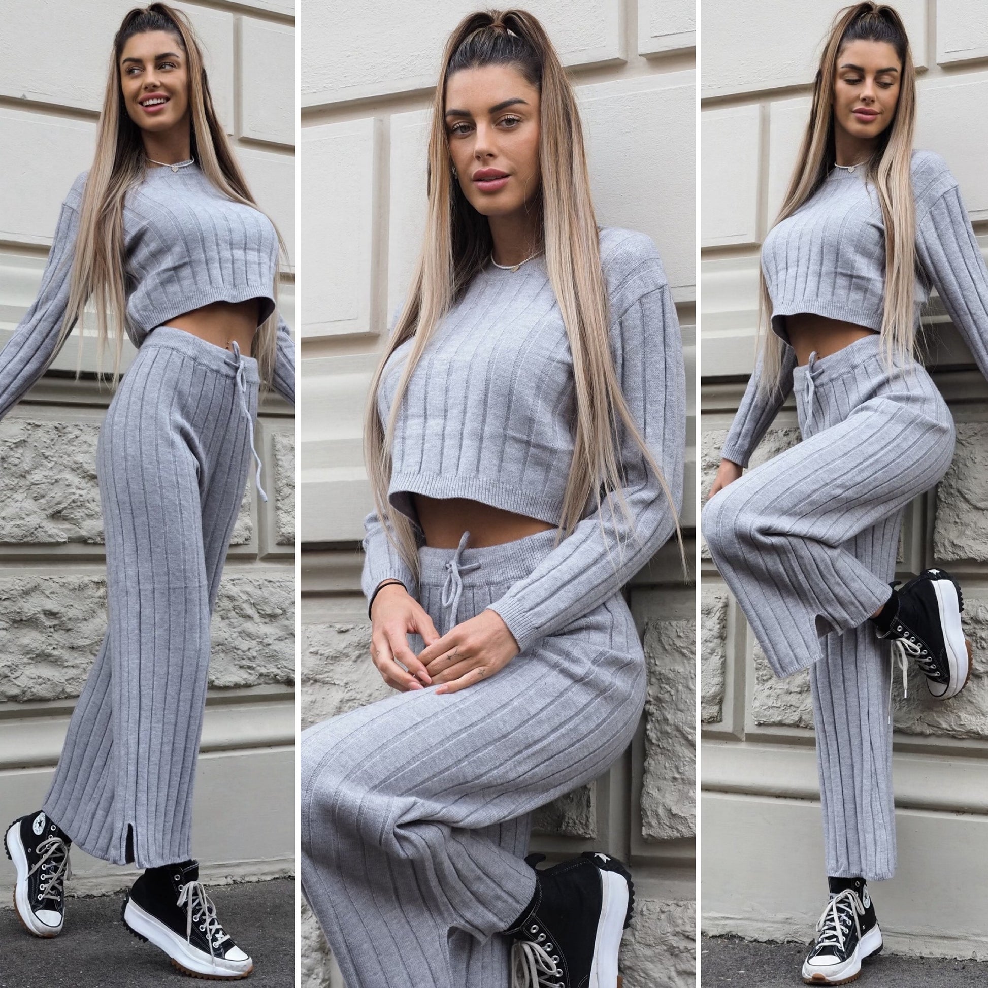 Completo maglia e pantalone grigio a righe - R.a. Boutique 