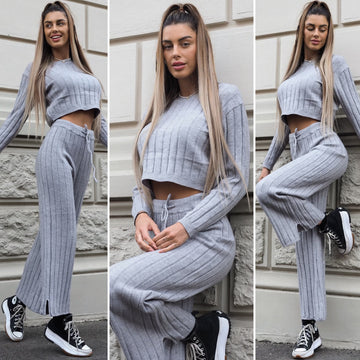 Completo maglia e pantalone grigio a righe - R.a. Boutique 