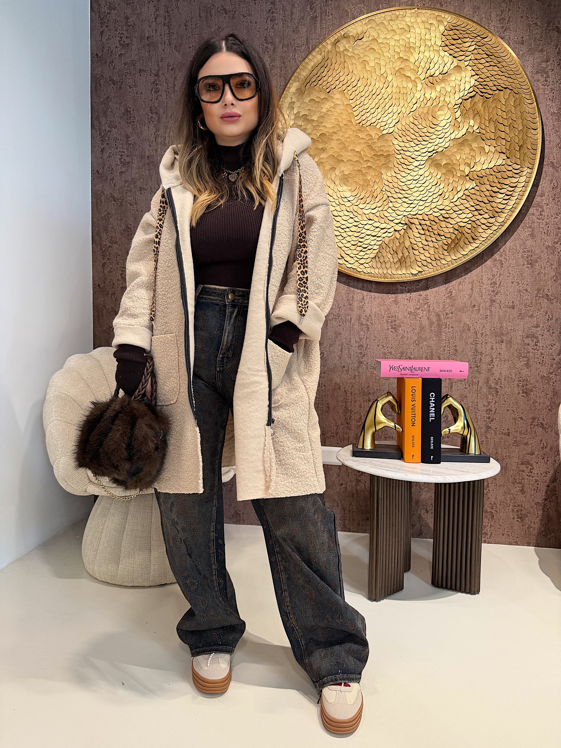 Jeans Balloon Fit con Stampa Animalier e Strass - R.a. Boutique