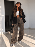 Jeans Leopardato Wide Leg Marrone - R.a. Boutique