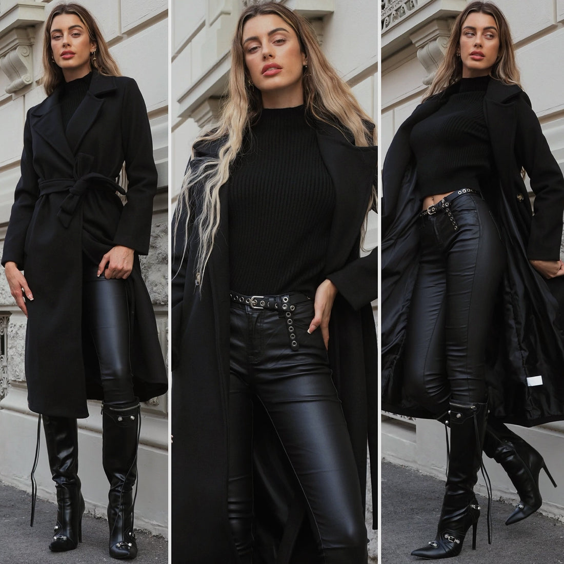 Cappotto nero con cintura - R.a. Boutique 