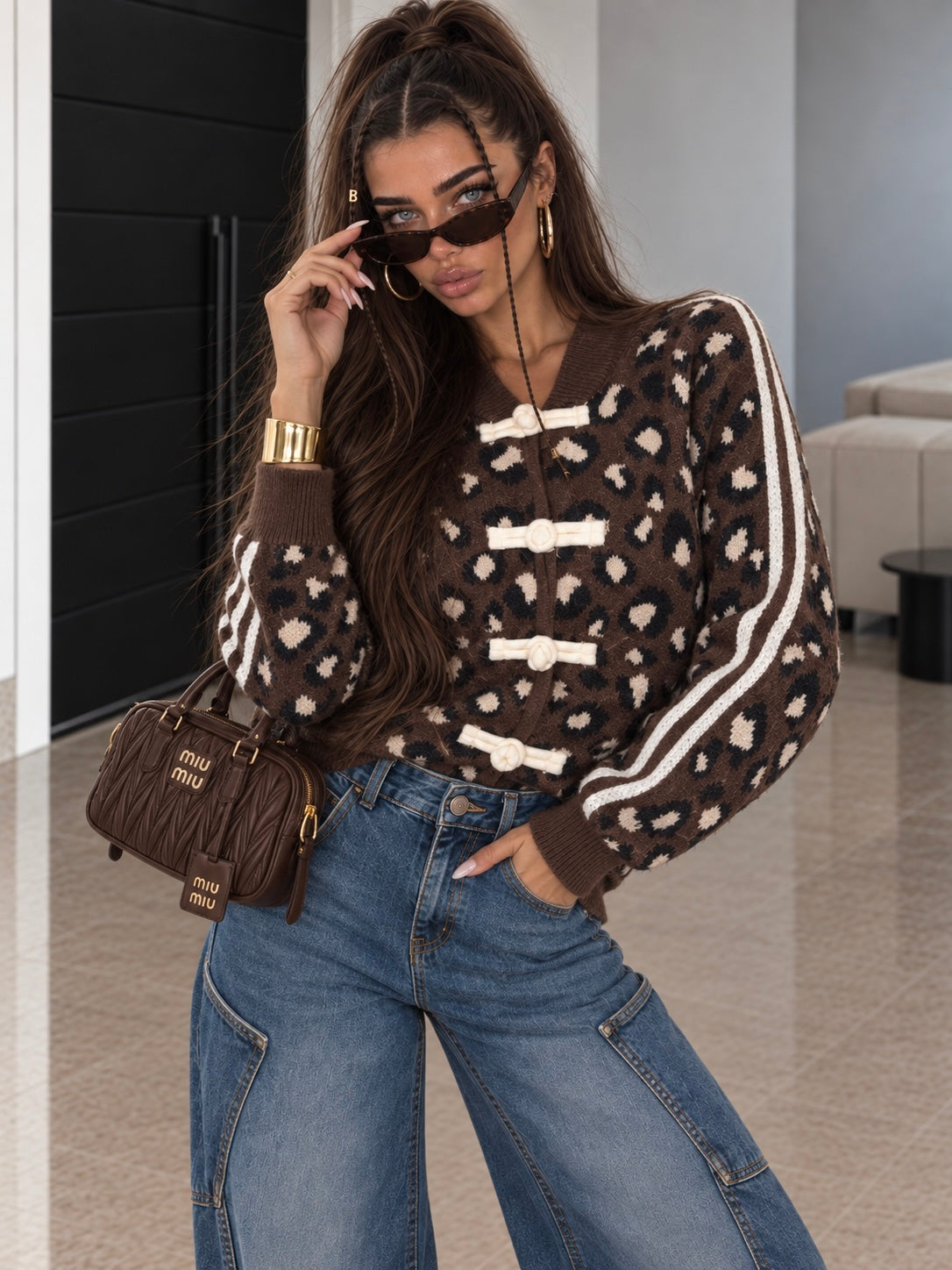 Cardigan Maculato con Alamari e Righe - R.a. Boutique