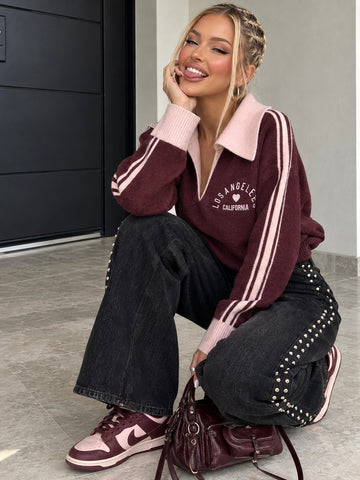 Maglione Polo Los Angeles Bordeaux / Rosa