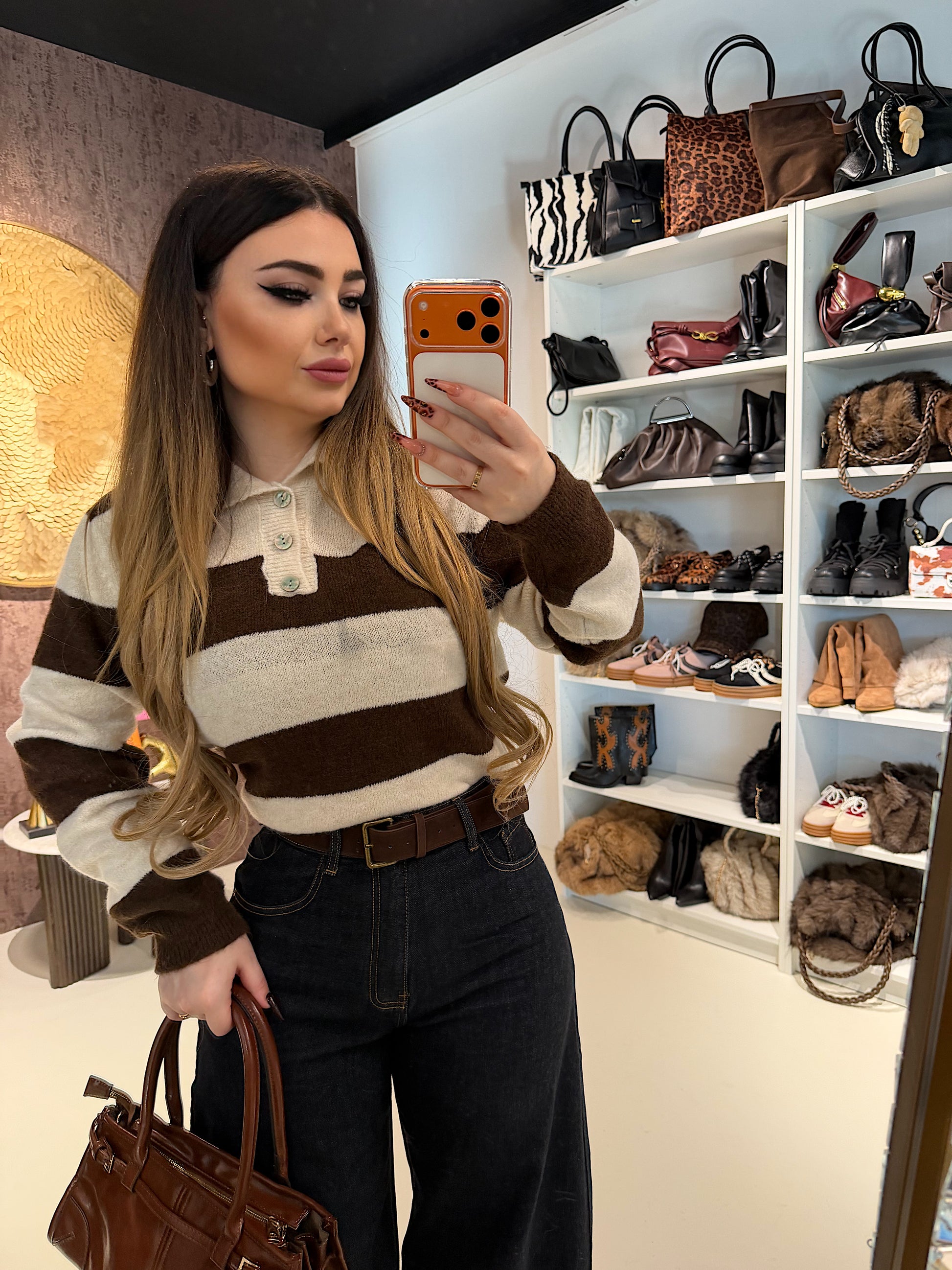 Maglioncino a righe con colletto - R.a. Boutique