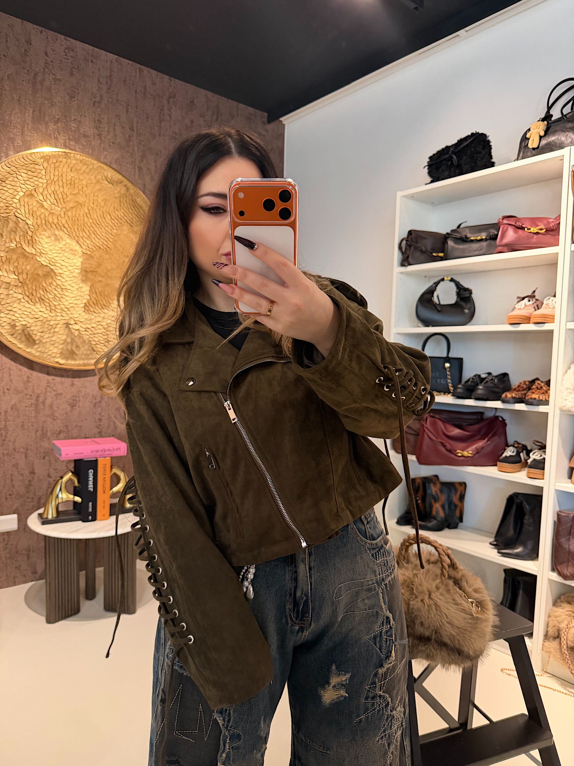 Giacca in Ecopelle con Lacci Posteriori e Zip Frontale – Alta Qualità - R.a. Boutique