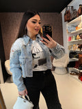 Giacca Denim Pearl Lace Cropped - R.a. Boutique