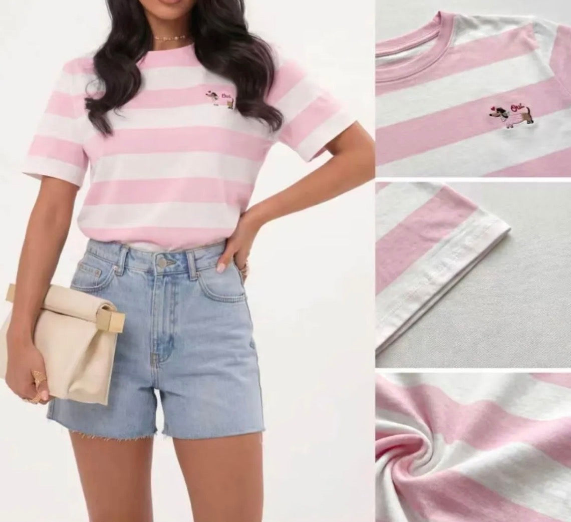 T-Shirt a righe con bassotto - R.a. Boutique