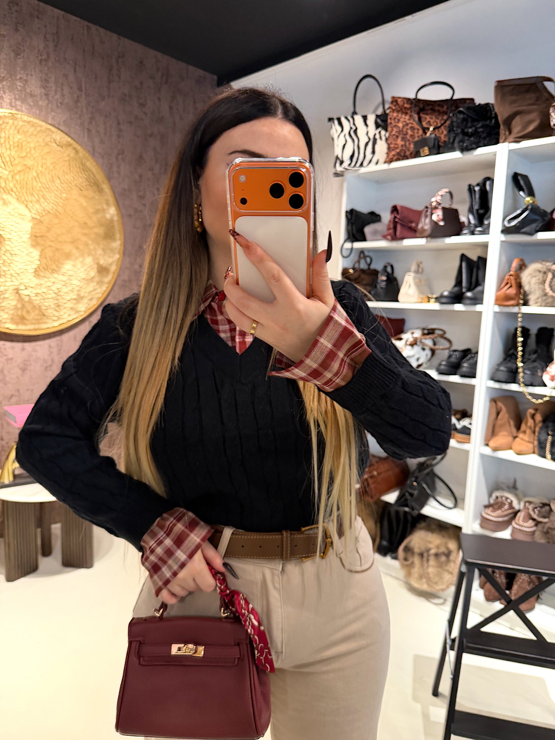 Maglioncino con camicia integrata a quadri - R.a. Boutique