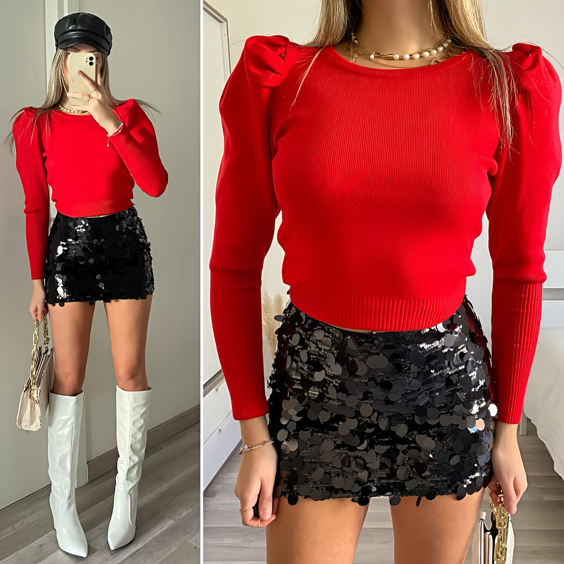 Maglioncino rosso spalline bombate - R.a. Boutique 