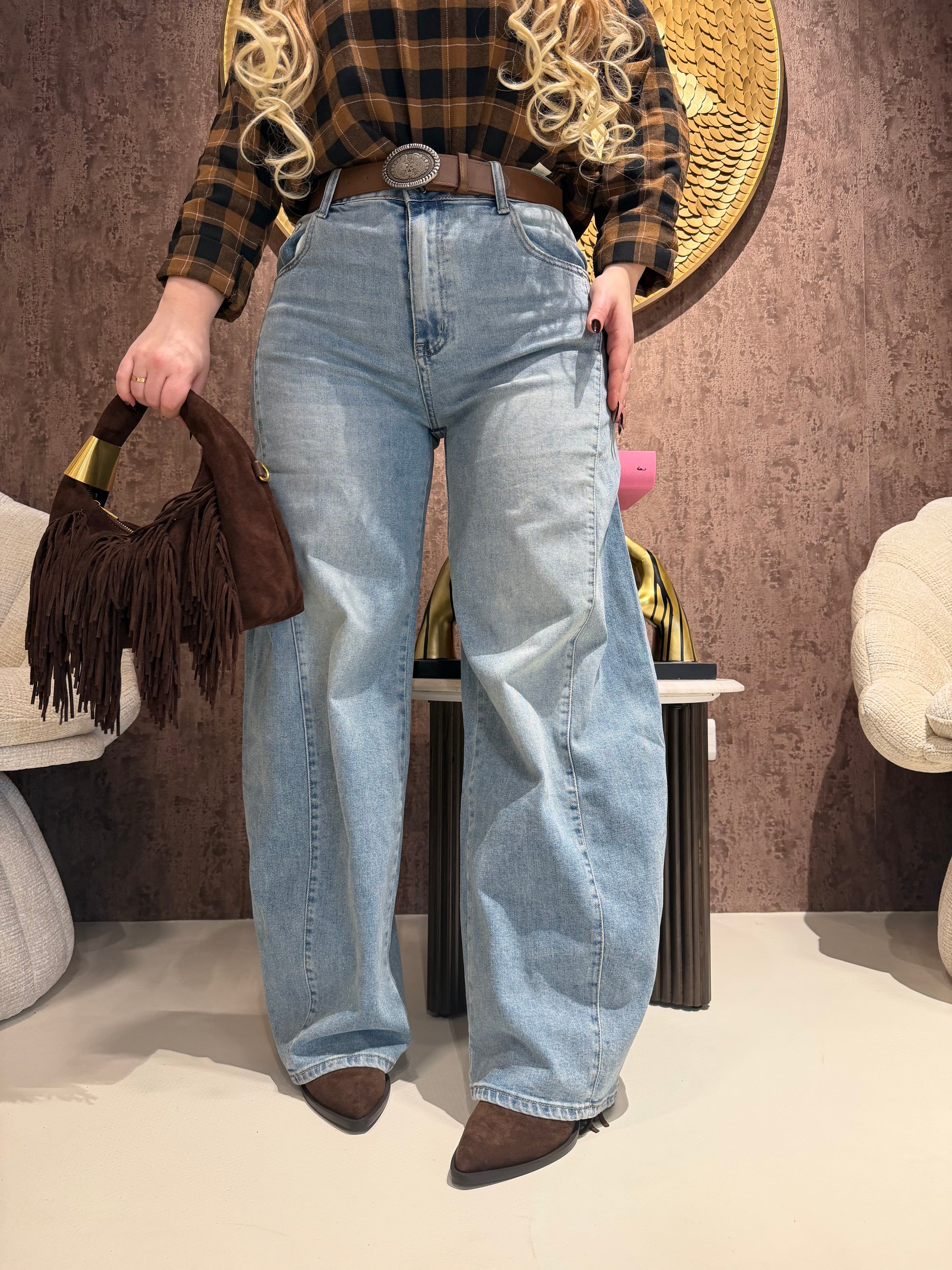 Jeans Dritto Denim Vintage con Cintura - R.a. Boutique
