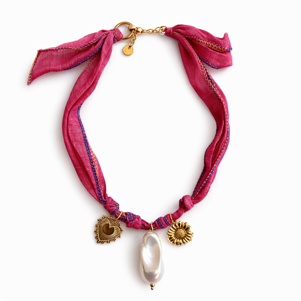 Collana Foulard Fucsia con sole e cuore - R.a. Boutique