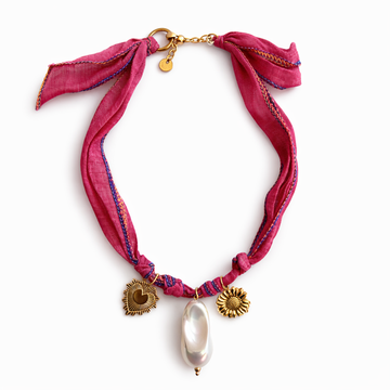 Collana Foulard Fucsia con sole e cuore - R.a. Boutique
