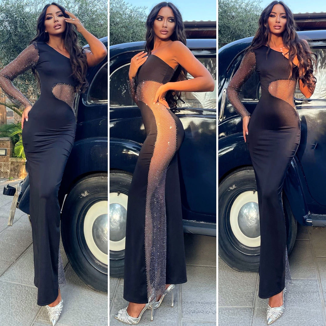 Abito monospalla con strass - R.a. Boutique 