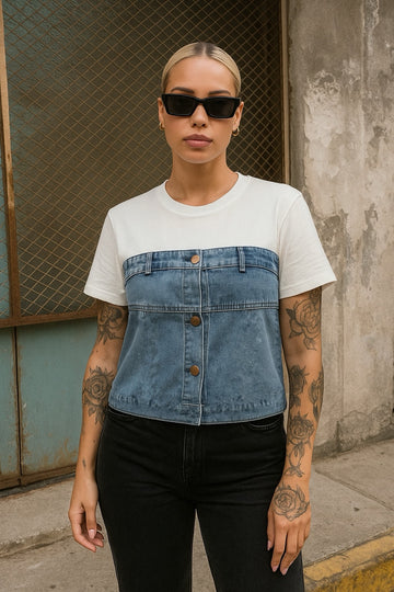 T-shirt con dettaglio in denim - R.a. Boutique