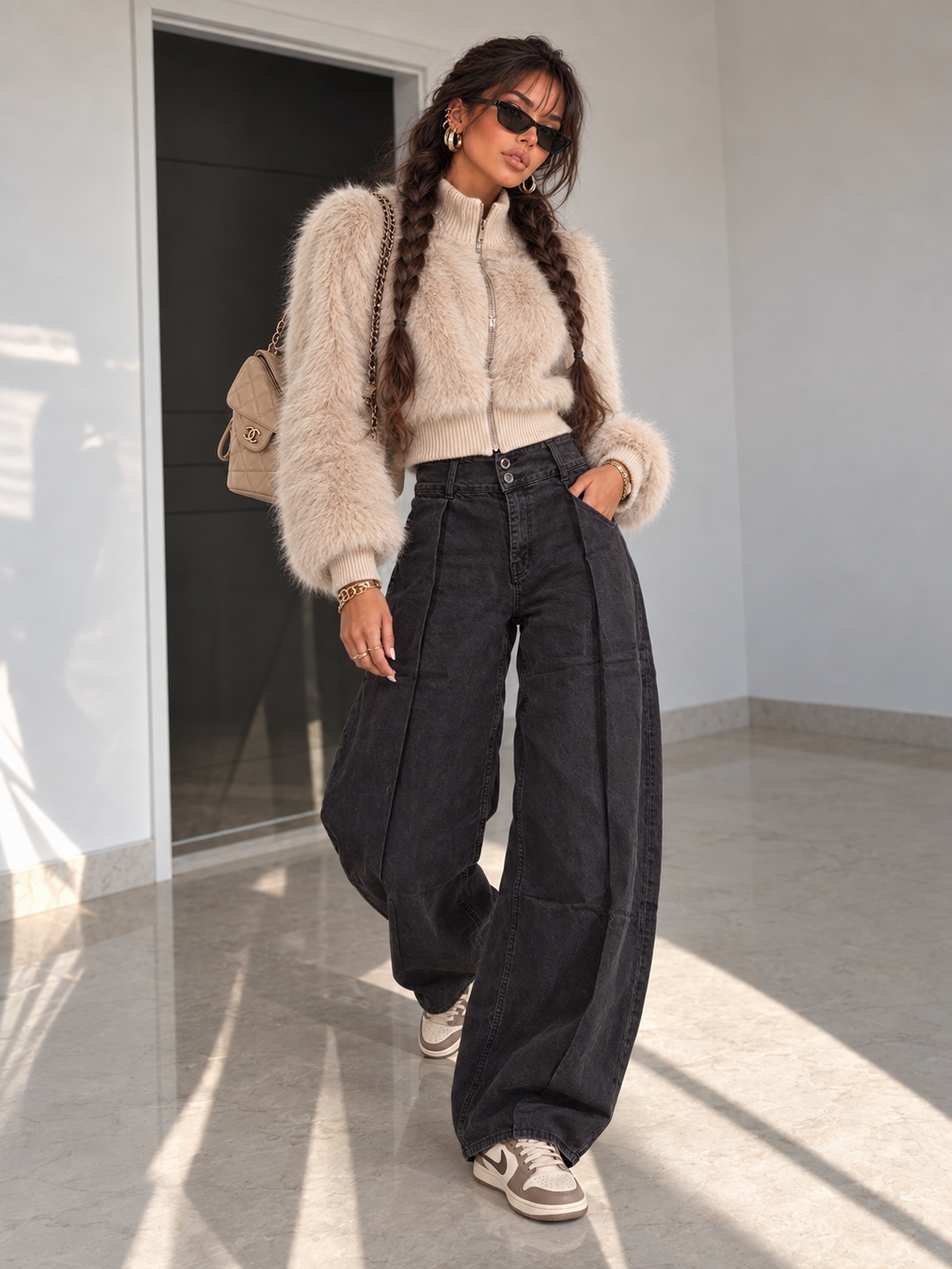 Jeans Balloon Black Washed con Pinces