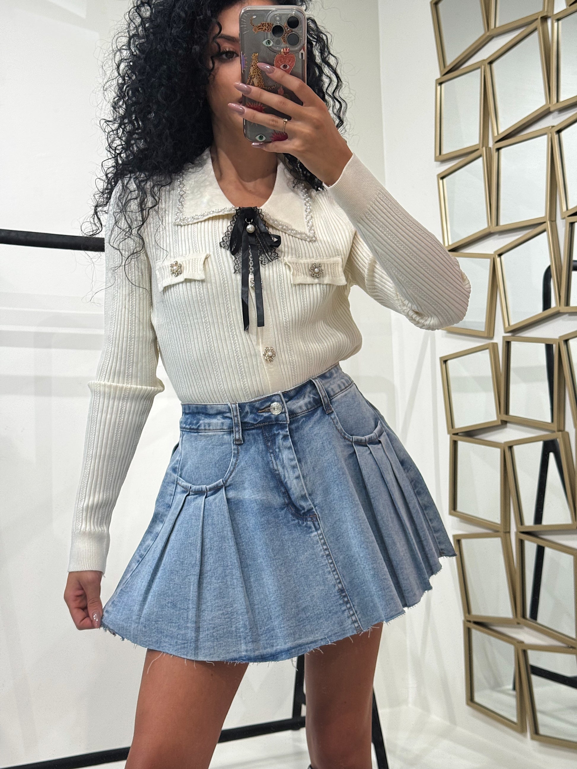 Gonna in denim con pieghe - R.a. Boutique