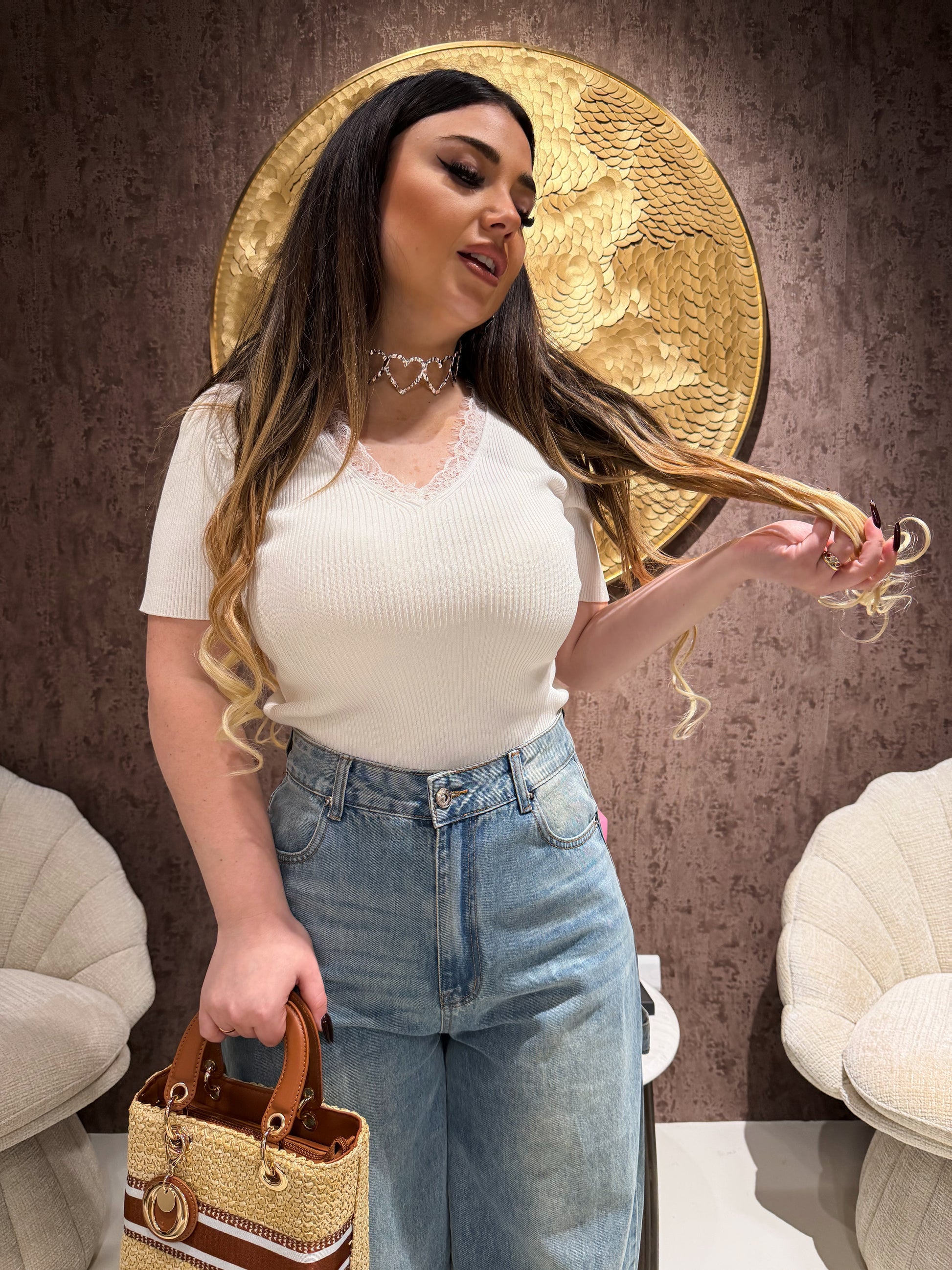 Maglia con inserti in pizzo - R.a. Boutique