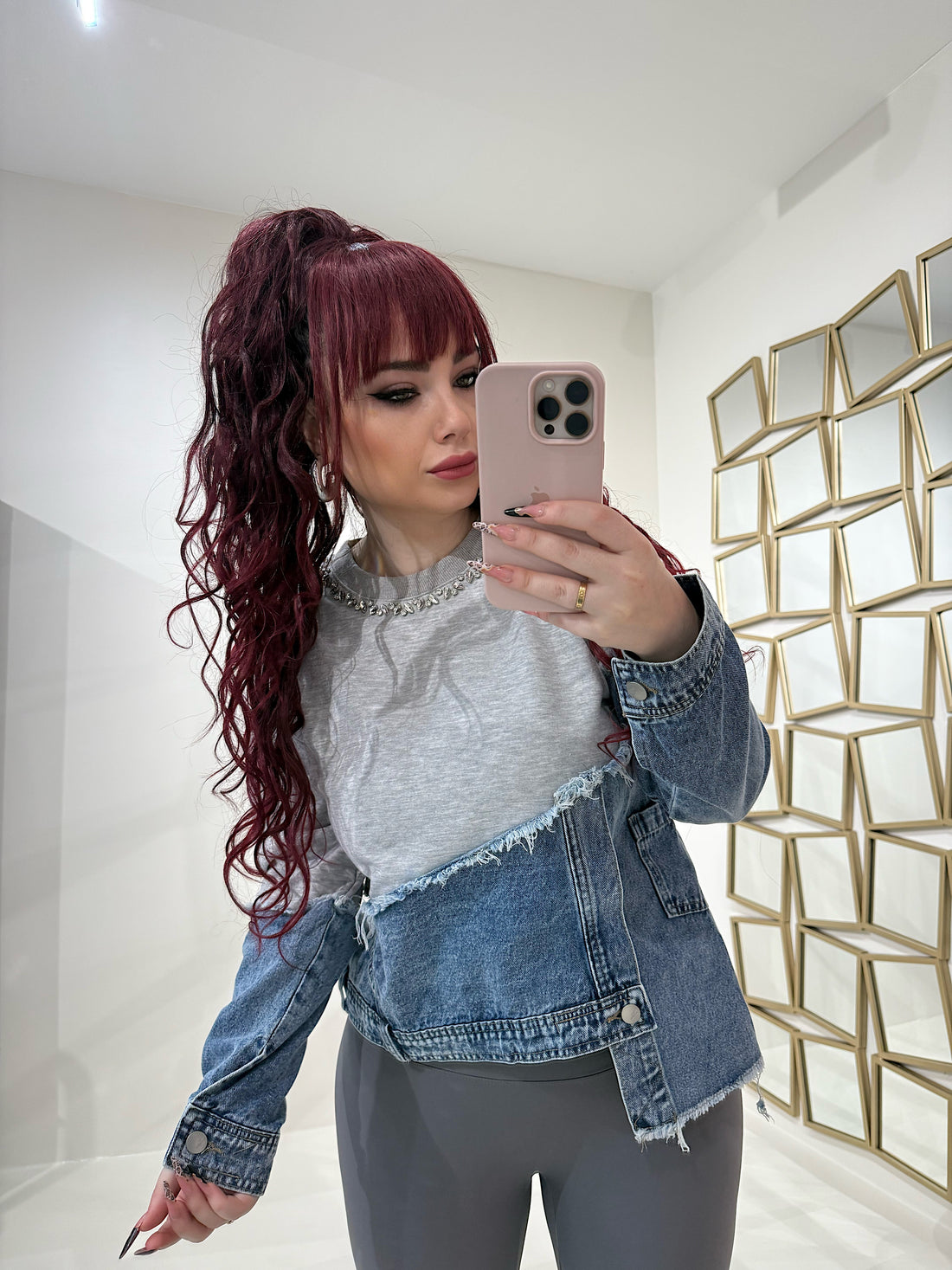 Felpa in jeans con strass - R.a. Boutique