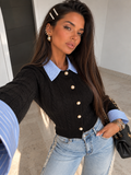 Maglioncino a Trecce nero con colletto e polsino a camicia - R.a. Boutique