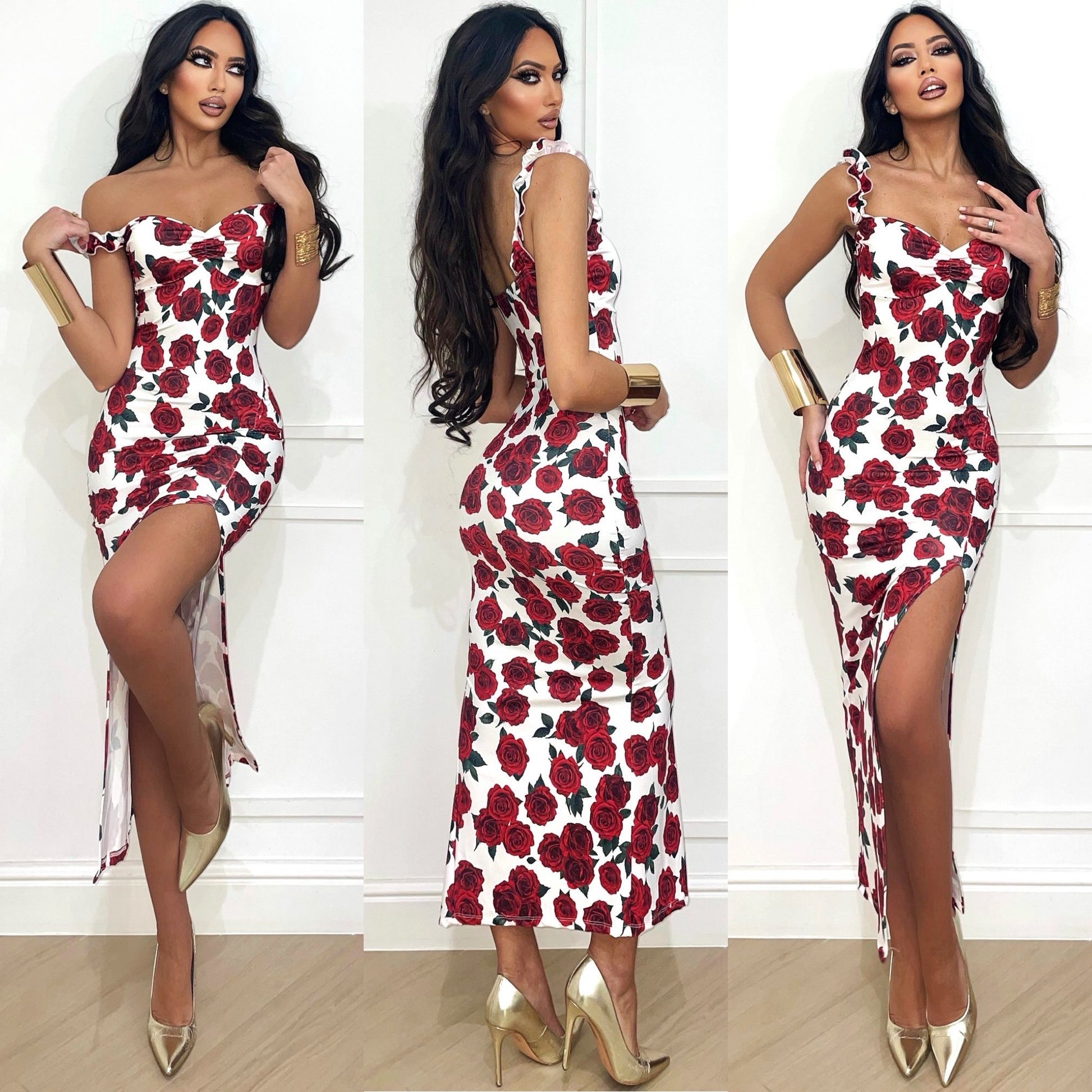 Abito bianco con rose - R.a. Boutique