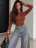 Body Drappeggiato con Spalla Scesa - Marrone Malva - R.a. Boutique