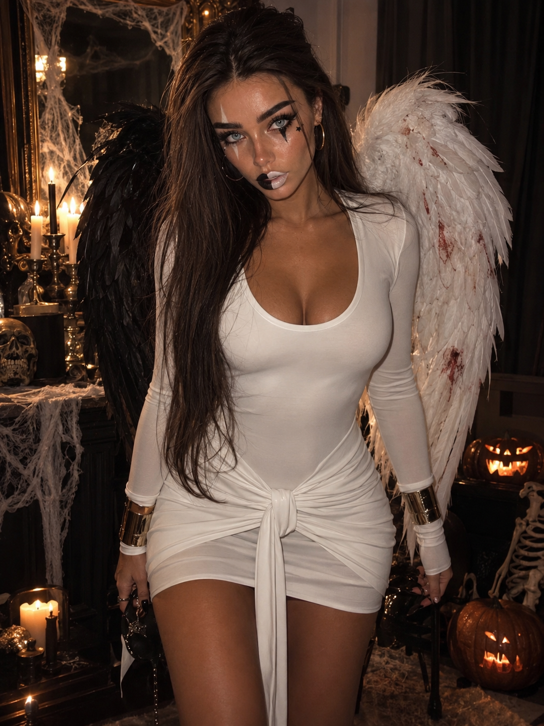 ANGEL VS DEMON- Abito manica lunga bianco con nodo - R.a. Boutique