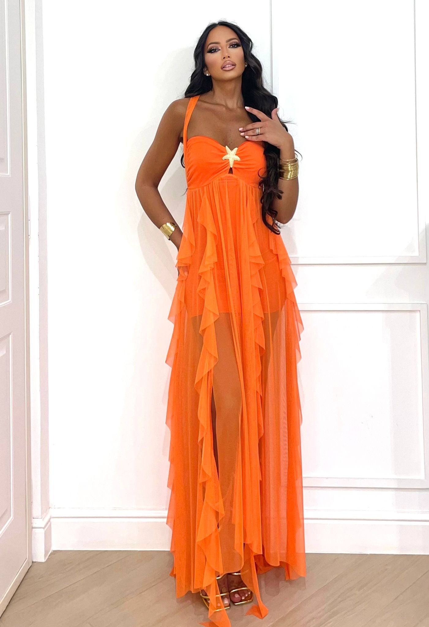 Abito con stella e tulle arancio - R.a. Boutique