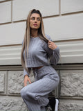 Completo maglia e pantalone grigio a righe - R.a. Boutique 