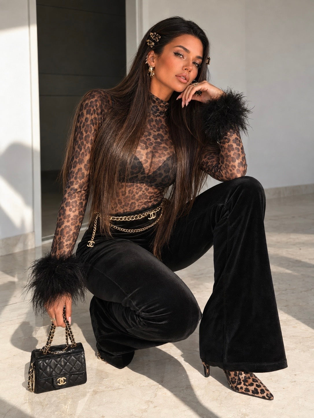 Pantalone a palazzo in ciniglia - R.a. Boutique