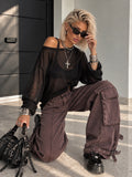 Pantalone Cargo Wine Wide Leg con Tasche - R.a. Boutique