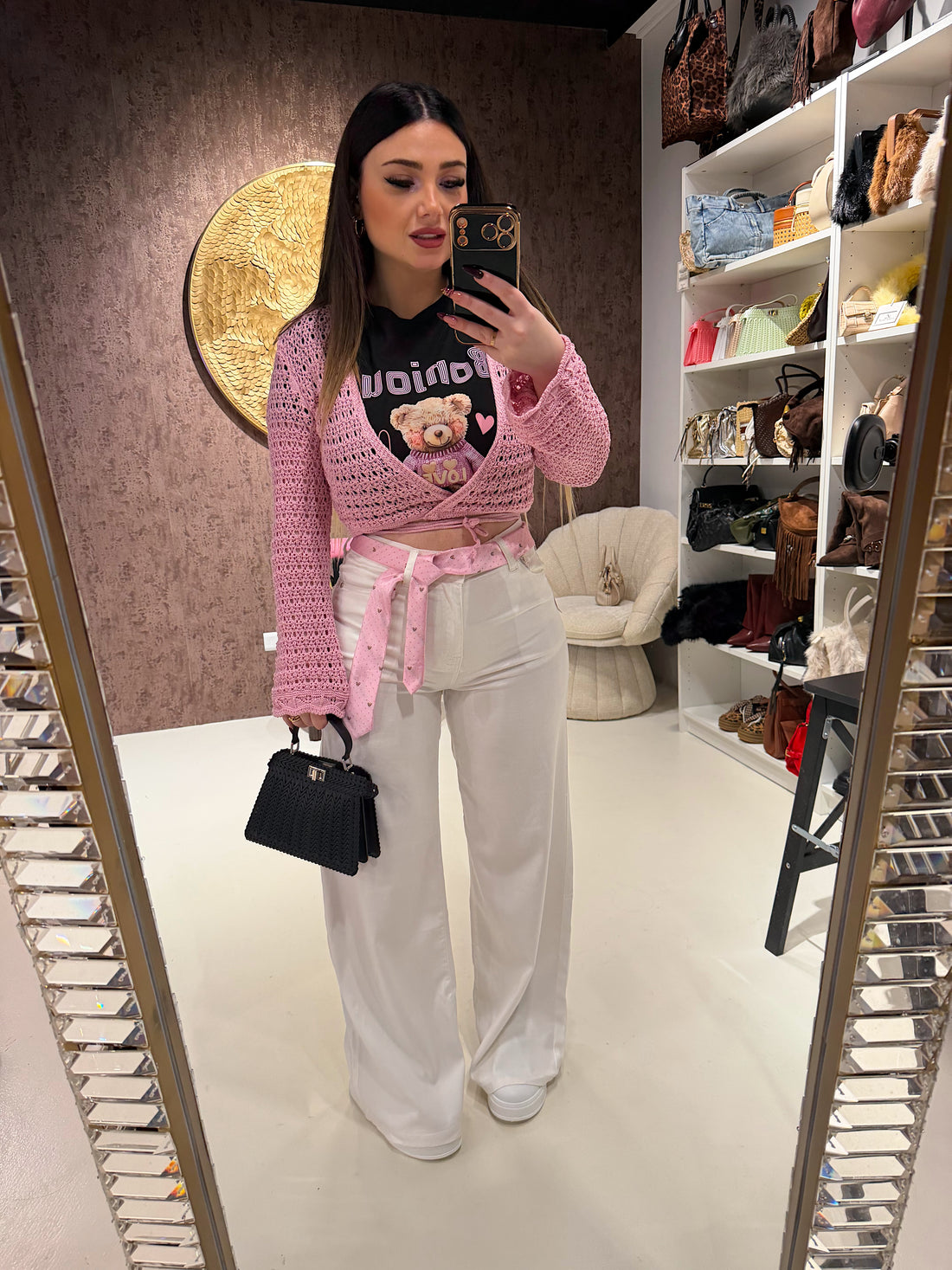 Jeans Wide Leg White con Cintura Dog Pink - R.a. Boutique